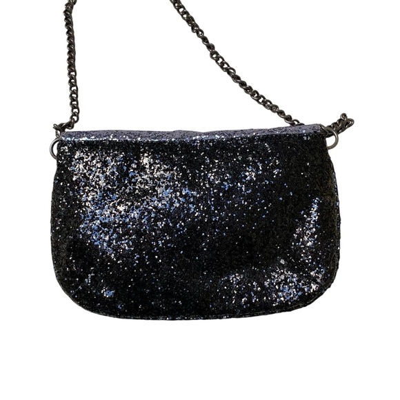 J.Crew Glitter Sequin Crossbody Clutch Bag Silver Black Chain Strap Style #57106 - Picture 7 of 8